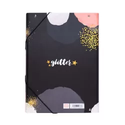 Κουτί σκληρό, 3cm ράχη, με Λάστιχο A4 GLITTER Gold Dreams