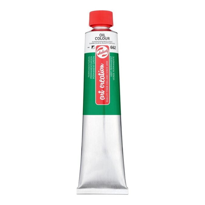 A versatile paint which you can use both thin and very pasty. Suitable for all oil painting techniques, such as ‘wet-into-wet’, layered painting and glazing. Permanent Green (662) is a semi opaque colour with a good lightfastness (++)