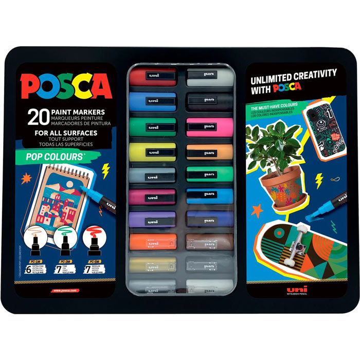 Set of 20 Posca Markers in Metal Case - Pop Colors