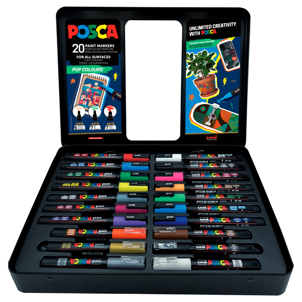 Set of 20 Posca Markers in Metal Case - Pop Colors