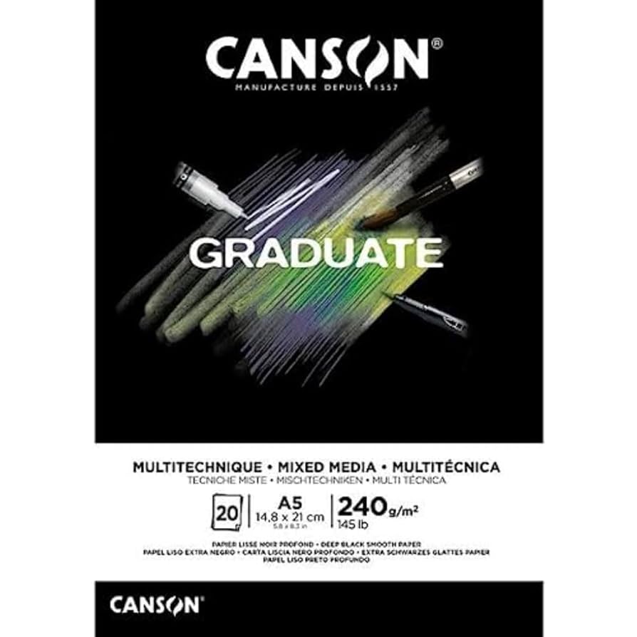 Canson Graduate Mixed Media Black Paper - A5, 240gsm