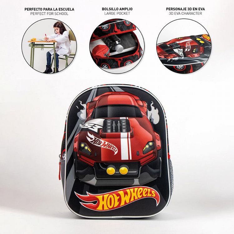 3D Τσάντα Πλάτης 31εκ Νηπιαγωγείου HOT WHEELS