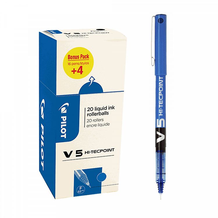 Στυλό 0.5mm PILOT HI-TECPOINT V5 Μπλε, σε Κουτί 20τμχ